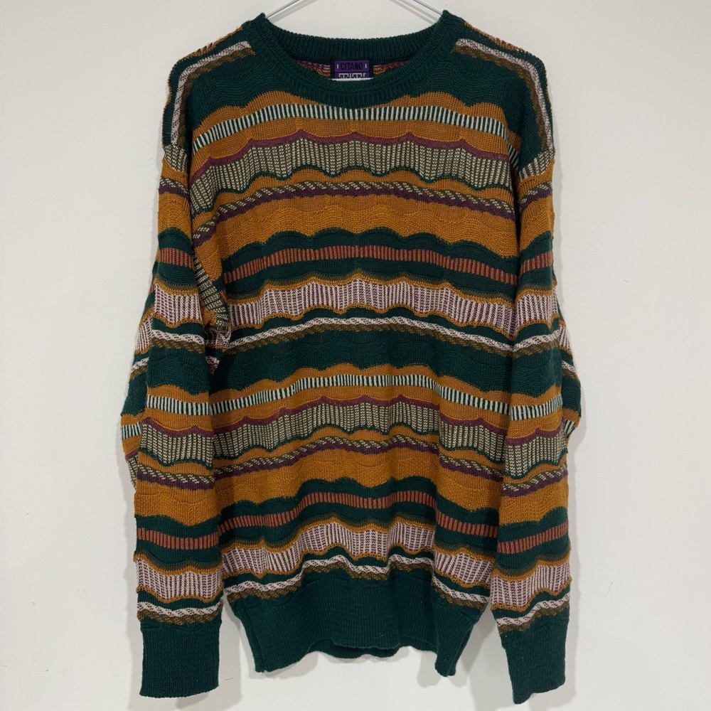 Vintage Gitano 3D Chunky Knit Sweater M Acrylic Wool Blend Tundra Coogi Tosani